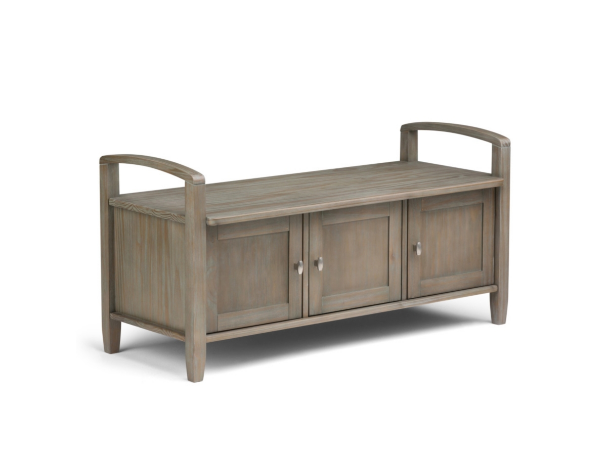 Simpli Home Warm Shaker Entryway Storage Bench, Distressed Gray, large