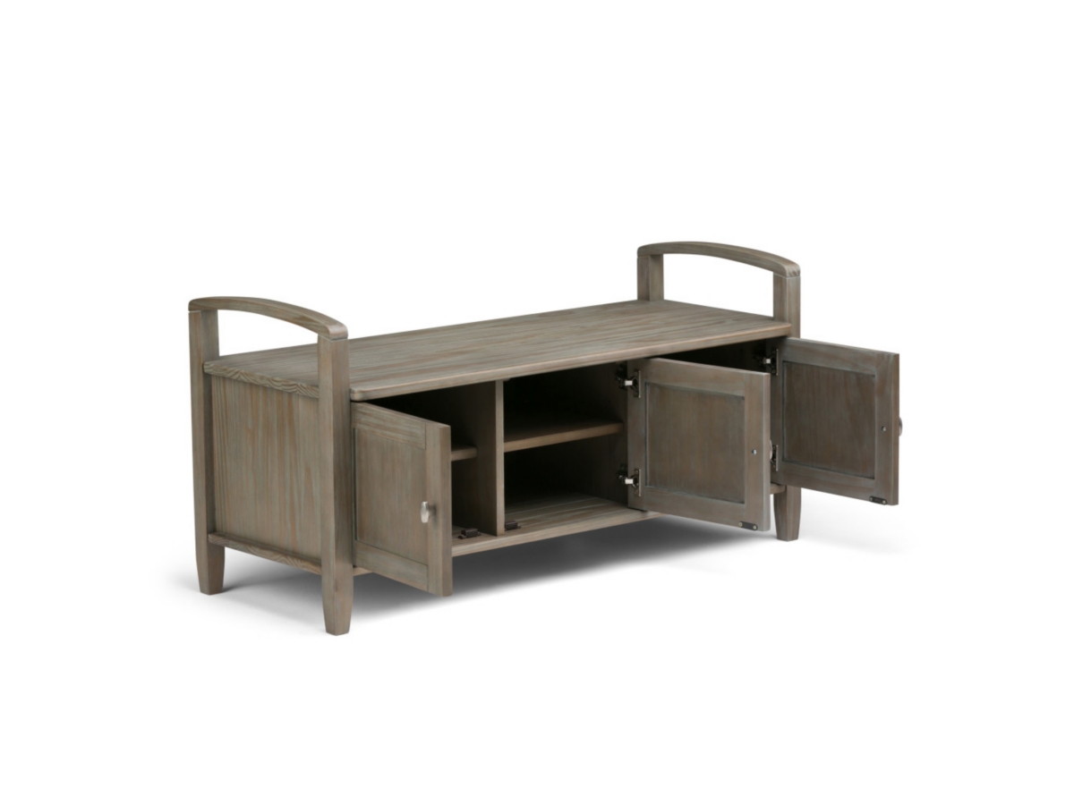 Simpli Home Warm Shaker Entryway Storage Bench, Distressed Gray, large