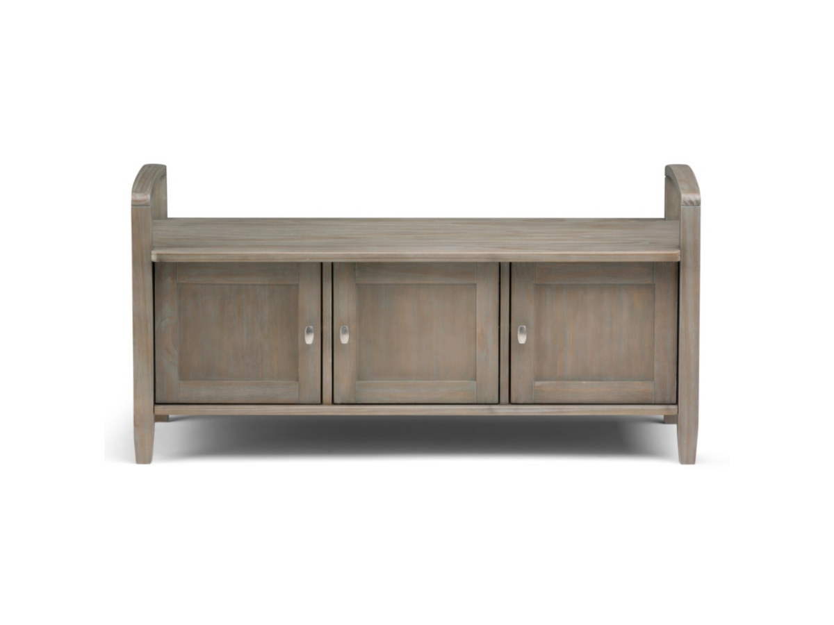 Simpli Home Warm Shaker Entryway Storage Bench, Distressed Gray, large