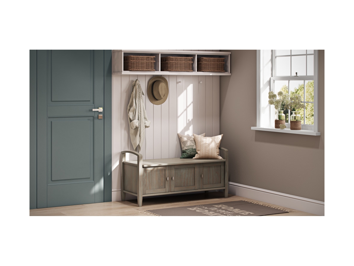 Simpli Home Warm Shaker Entryway Storage Bench, Distressed Gray, large