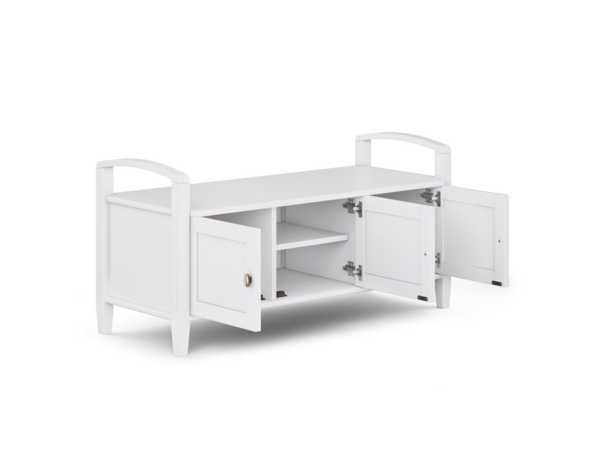 Simpli Home Warm Shaker Entryway Storage Bench, White, large