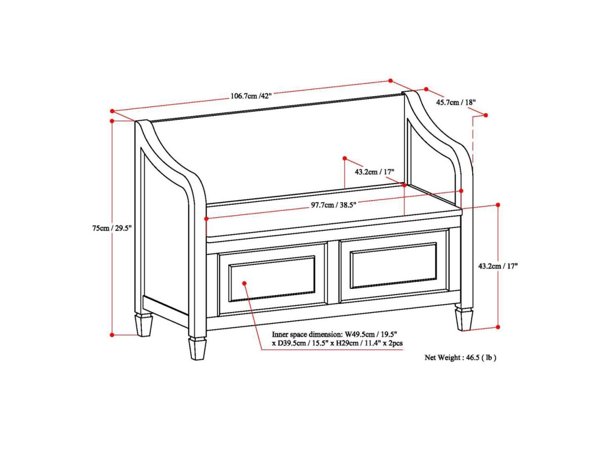 Simpli Home Connaught Entryway Storage Bench, Dark Chestnut Brown, large
