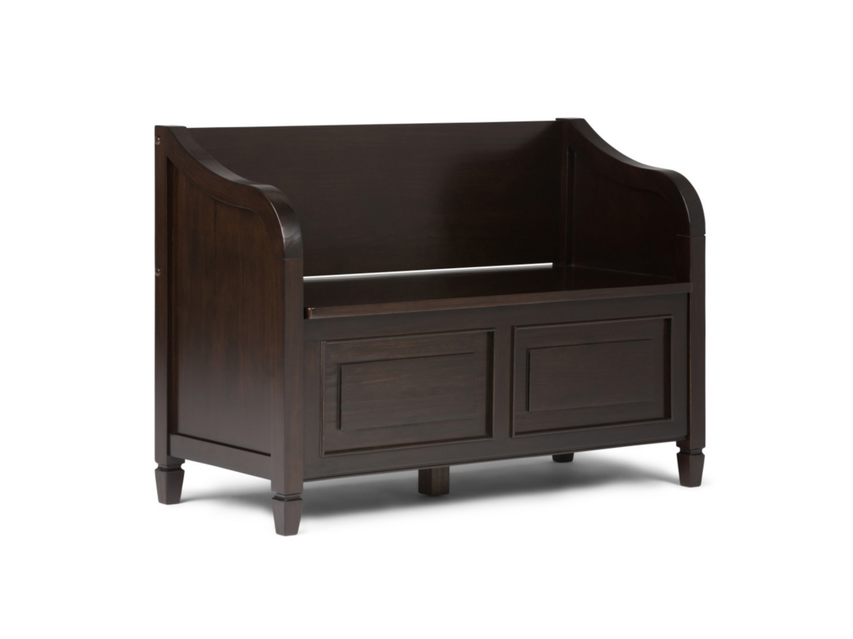 Simpli Home Connaught Entryway Storage Bench, Dark Chestnut Brown, large