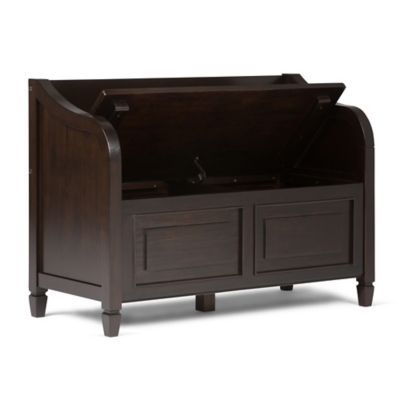 Simpli Home Connaught Entryway Storage Bench, Dark Chestnut Brown, large