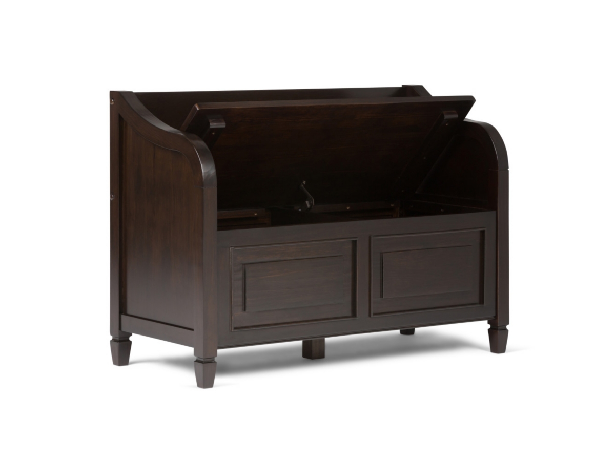 Simpli Home Connaught Entryway Storage Bench, Dark Chestnut Brown, large