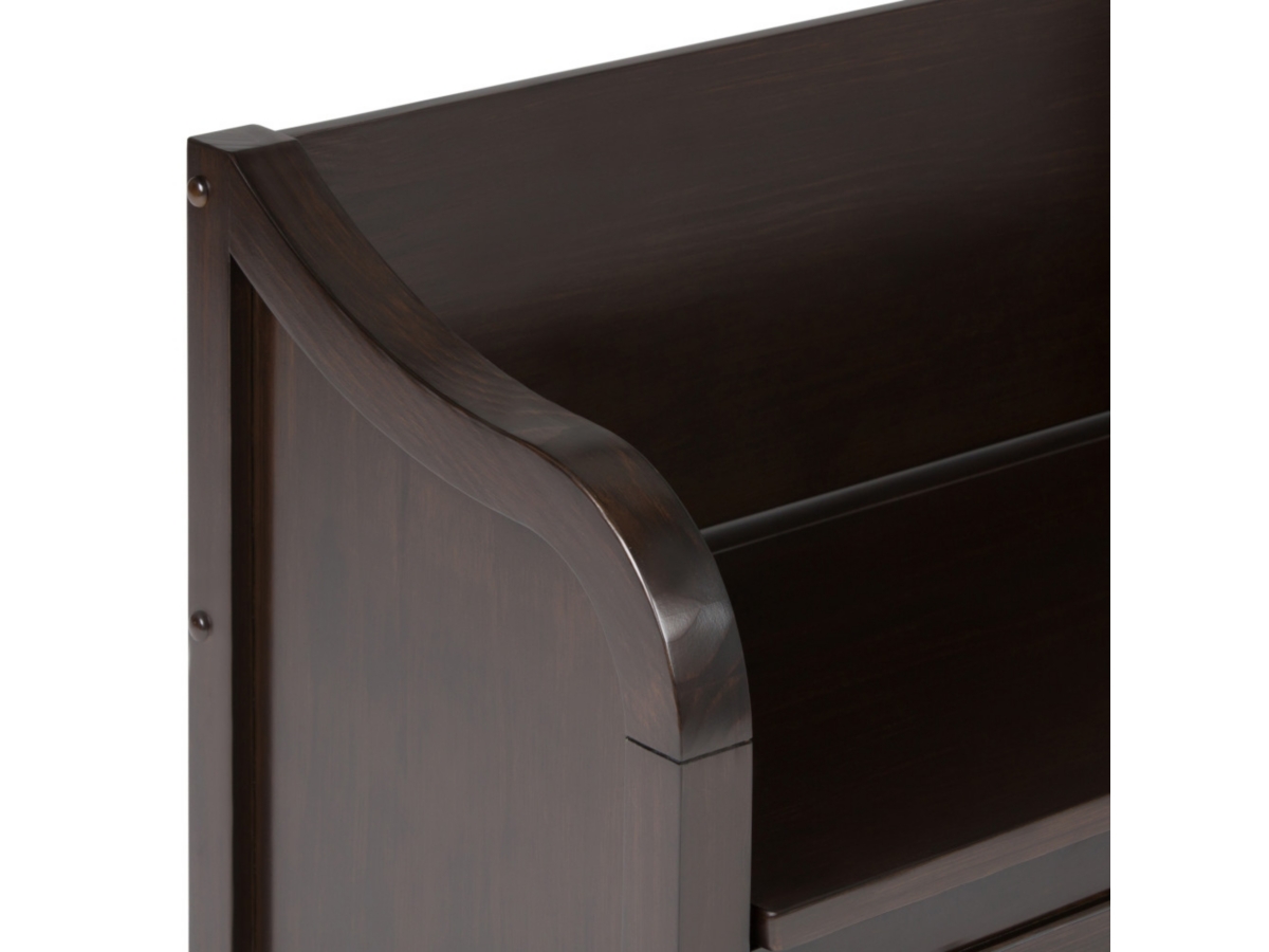 Simpli Home Connaught Entryway Storage Bench, Dark Chestnut Brown, large