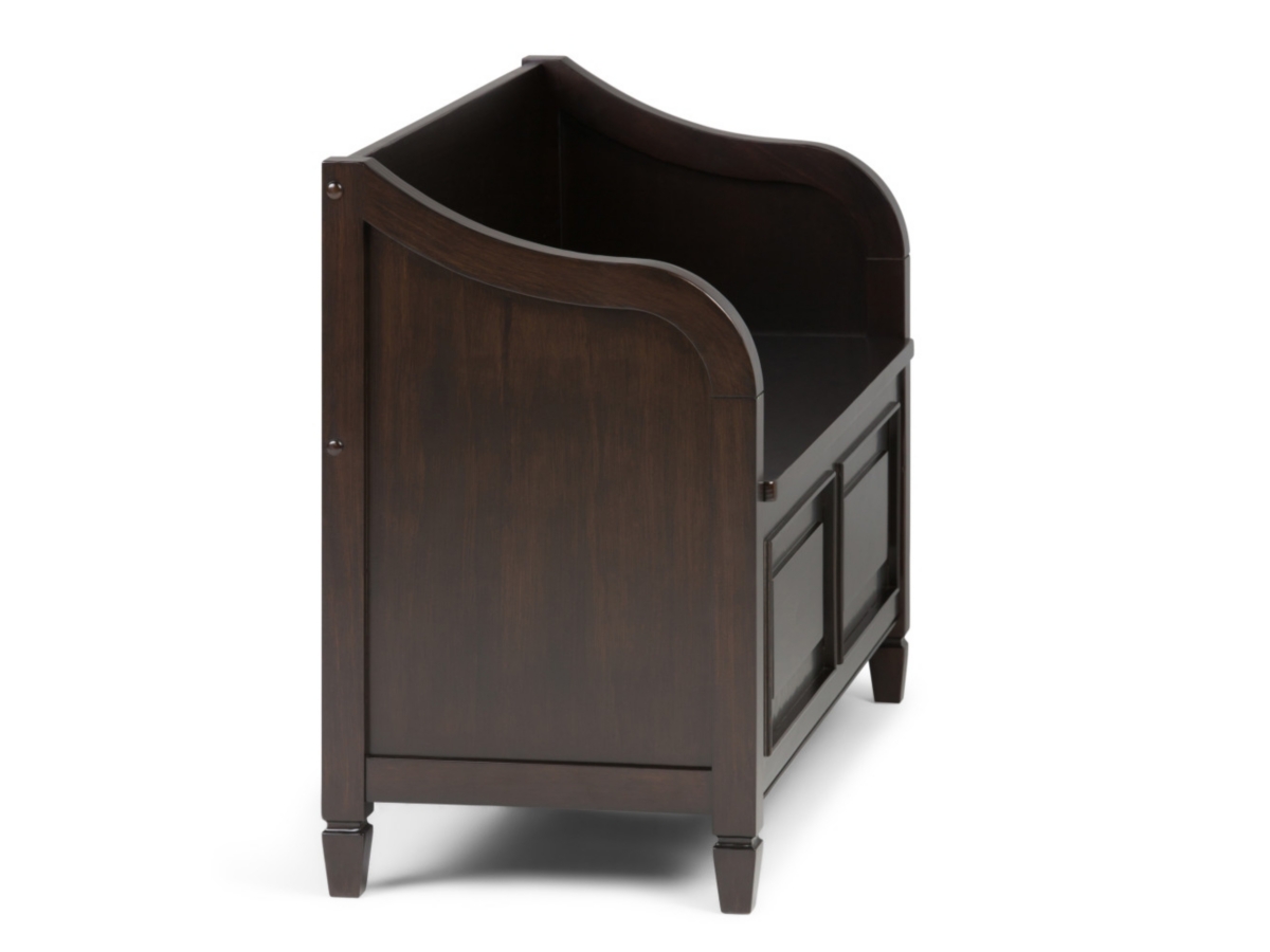 Simpli Home Connaught Entryway Storage Bench, Dark Chestnut Brown, large