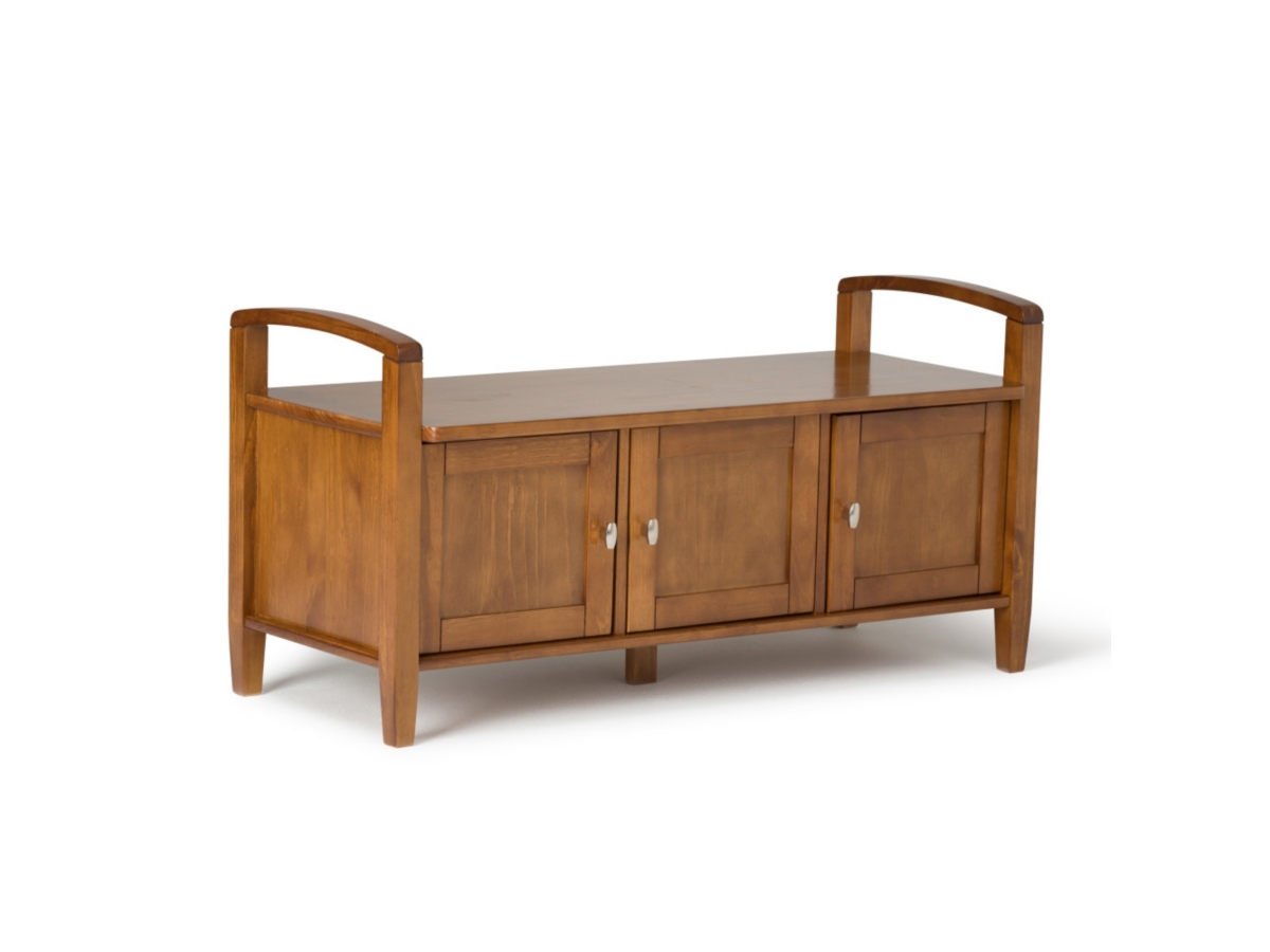 Simpli Home Warm Shaker Entryway Storage Bench, Light Golden Brown, large
