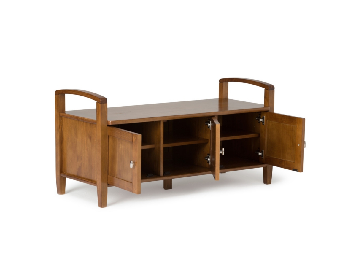 Simpli Home Warm Shaker Entryway Storage Bench, Light Golden Brown, large