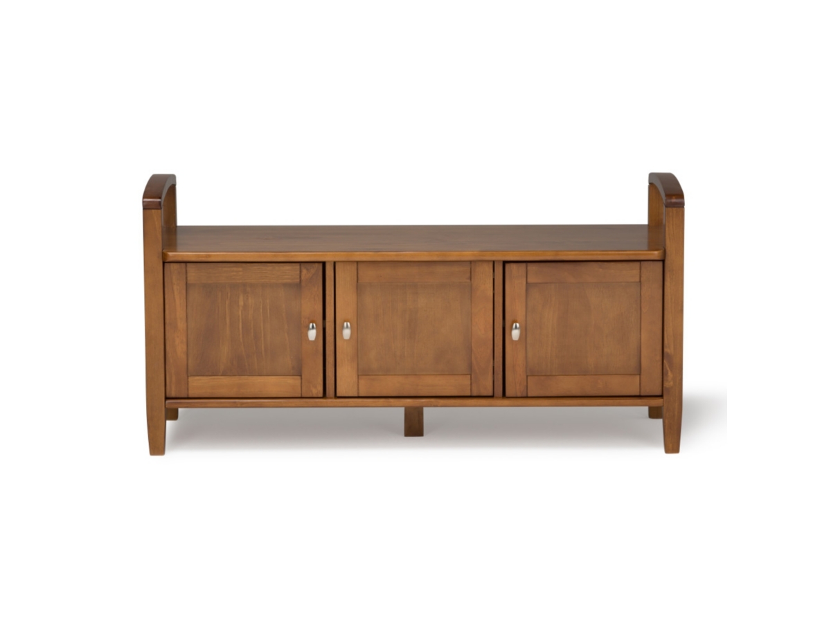 Simpli Home Warm Shaker Entryway Storage Bench, Light Golden Brown, large