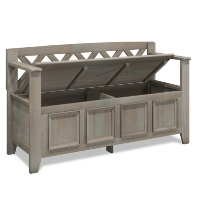 Simpli Home Amherst Entryway Storage Bench, Distressed Gray, large