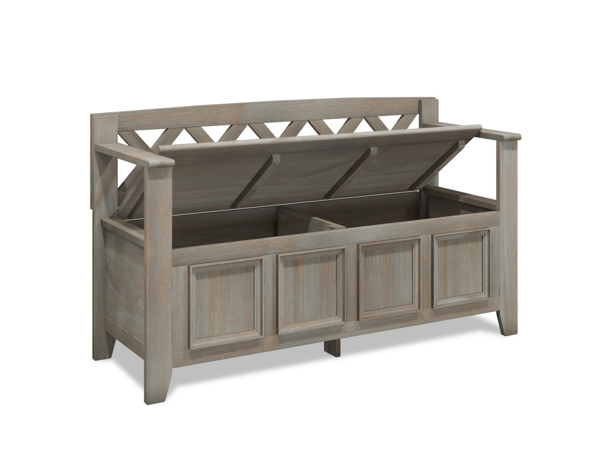 Simpli Home Amherst Entryway Storage Bench, Distressed Gray, large