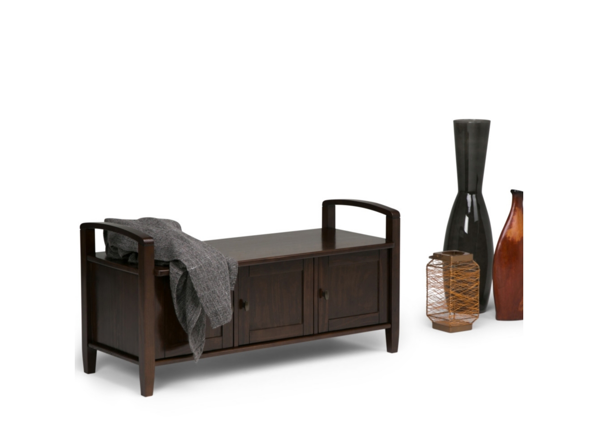 Simpli Home Warm Shaker Entryway Storage Bench, Tobacco Brown, large