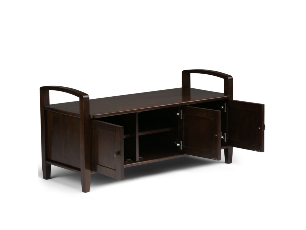 Simpli Home Warm Shaker Entryway Storage Bench, Tobacco Brown, large