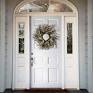 National Tree Company Spring White and Cream Forsythia Wreath, White, rollover