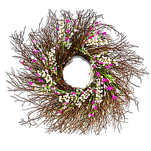 National Tree Company Spring Dark Pink and Cream Forsythia Wreath, Dark Pink, large
