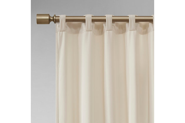 Accentuate your home with the 510 Design Colt Poly Velvet Window Panel Pair. Made from soft solid ivory poly velvet, these velvet curtain panels exhibit a light sheen and plush texture that soften your décor. The rich, thick velvet fabric creates a room darkening effect and provides extra privacy. This window panel is also OEKO-TEX certified, meaning it does not contain any harmful substances or chemicals, ensuring quality comfort and wellness. A rod pocket top and back tabs make these room darkening curtains easy to hang while also providing a clean tailored look. Machine washable for easy care, this window panel pair add a luxurious touch to your living room or bedroom. Fits up to a 1.25” diameter rod.Imported | Room darkening solid velvet rod pocket/back tab window curtain pair in 3 sizes | Velvet fabric has light sheen and plush texture | Oeko-tex certified, includes no harmful substances or chemicals (20.hcn.14341) | Privacy - quality velvet fabric that is not see through | Panel pair value set ready to decorate | Machine washable for easy care