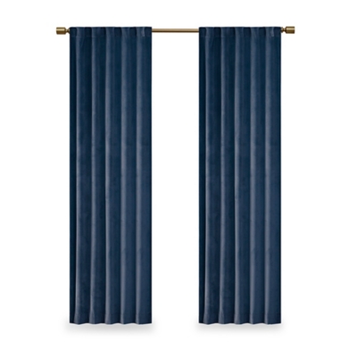 Bryce Room Darkening Poly Velvet Rod Pocket/Back Tab Curtain Panel Pair, Navy