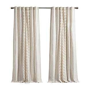 INK+IVY Imani Chenille Stripe Cotton Printed Window Panel, Ivory, rollover