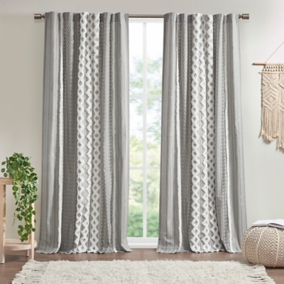 INK+IVY Imani Chenille Stripe Cotton Printed Window Panel, Gray, large