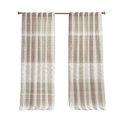 Milly Cotton Printed Curtain Panel with Chenille detail and Lining, Taupe