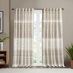INK+IVY Mila Chenille Detail Cotton Printed Window Panel, Taupe, large