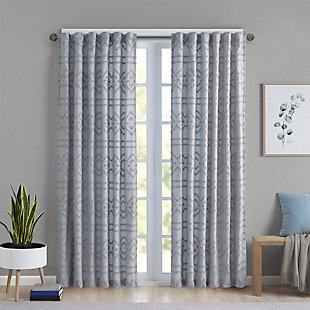 Intelligent Design Annie Solid Clipped Jacquard Window Curtain, Gray, large