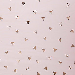 Add some shimmer and shine to your space with our Intelligent Design Zoey Metallic Triangle Printed Total Blackout Window Panel. Made from ultra-soft microfiber, this blush curtain features an ombre silver triangle pattern from the bottom up for a fun and modern touch of glam. Finished with a heavy 3 pass foamback liner, this panel is 100% total blackout for a maximum barrier against all exterior light and noise intrusion for the utmost privacy, while the thermal technology provides energy efficiency. Achieving the Oeko-Tex certification means this window panel does not contain any harmful substances or chemicals, ensuring quality comfort and wellness. Grommet top makes this panel easy to hang, open, and close through the day; fits up to a standard 1.25" diameter rod. Machine washable for easy care; complete the collection with coordinating bedding and shower curtain sold separately.Imported | Stylish and practical total blackout curtain panel in metallic print | Feature 3 pass foamback blackout liner using thermal technology to block out all light | Energy efficient, maximum barriers to help block noise intrusion and provide highest level of privacy | Silver grommet top that fits up to 1.25 inches rod in diameter | Oeko-tex certified, includes no harmful substances or chemicals (# sh025 161520) | As shown in image - need to purchase 2 curtain panels for each window for standard coverage | Machine washable for easy care