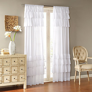 Madison Park Anna Cotton Oversized Ruffle Window Curtain, White, rollover