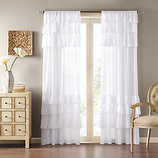 Madison Park Anna Cotton Oversized Ruffle Window Curtain, White, large