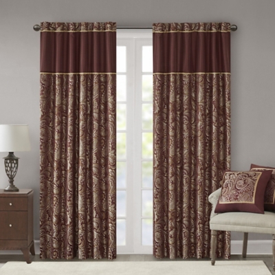 Madison Park Aubrey Jacquard Window Curtain Pair, Burgundy, large