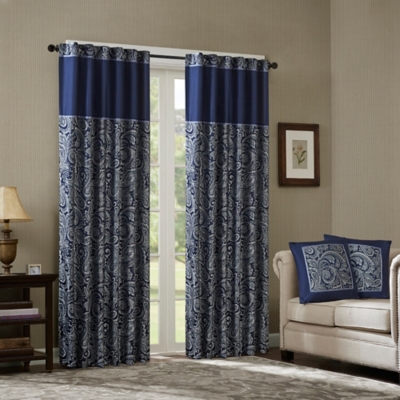 A600045045 Valerie Jacquard Curtain Panel Pair, Navy sku A600045045