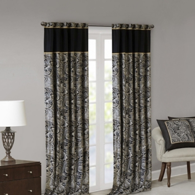 Madison Park Aubrey Jacquard Window Curtain Pair, Black, large