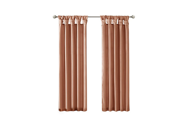 Give your home a decorator’s touch with the Madison Park Emilia Window Curtain. Made from a faux silk fabric, this elegant window curtain features a DIY twist tab top finish that creates rich, deep folds for a professional look. Added lining offers more  privacy and a fuller appearance, while the luxurious sheen and rich spice tone provides a touch of sophistication to your décor. Easy to hang, this tab top curtain turns any room into a gorgeous getaway. Hanging instructions are included. Fits up to a 2" diameter rod.Imported | Diy twisted tab top finish window curtain panel | Faux silk sheen base fabric | Added lining for privacy and better drapability | Need to purchase 2 curtains for each window | Machine washable