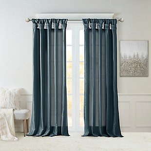 Give your home a decorator’s touch with the Madison Park Emilia Window Curtain. Made from a faux silk fabric, this elegant window curtain features a DIY twist tab top finish that creates rich, deep folds for a professional look. Added lining offers more  privacy and a fuller appearance, while the luxurious sheen and jewel teal tone provides a touch of sophistication to your décor. Easy to hang, this tab top curtain turns any room into a gorgeous getaway. Hanging instructions are included. Fits up to a 2" diameter rod.Imported | Diy twisted tab top finish window curtain panel | Faux silk sheen base fabric | Added lining for privacy and better drapability | Need to purchase 2 curtains for each window | Machine washable