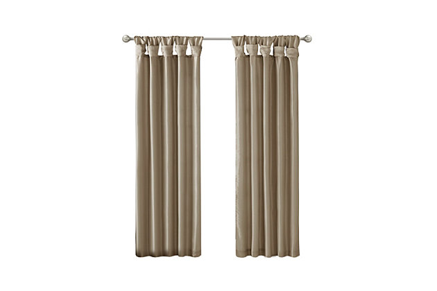 Give your home a decorator’s touch with the Madison Park Emilia Window Curtain. Made from a faux silk fabric, this elegant window curtain features a DIY twist tab top finish that creates rich, deep folds for a professional look. Added lining offers more  privacy and a fuller appearance, while the luxurious sheen and rich pewter tone provides a touch of sophistication to your décor. Easy to hang, this tab top curtain turns any room into a gorgeous getaway. Hanging instructions are included. Fits up to a 2" diameter rod.Imported | Diy twisted tab top finish window curtain panel | Faux silk sheen base fabric | Added lining for privacy and better drapability | Need to purchase 2 curtains for each window | Machine washable