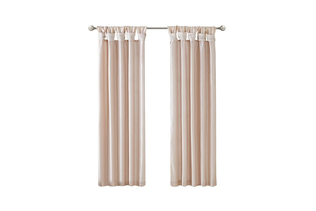 Give your home a decorator’s touch with the Madison Park Emilia Window Curtain. Made from a faux silk fabric, this elegant window curtain features a DIY twist tab top finish that creates rich, deep folds for a professional look. Added lining offers more  privacy and a fuller appearance, while the luxurious sheen and soft blush tone provides a touch of sophistication to your decor. Easy to hang, this tab top curtain turns any room into a gorgeous getaway. Hanging instructions are included. Fits up to a 2" diameter rod.Imported | Diy twisted tab top finish window curtain panel | Faux silk sheen base fabric | Added lining for privacy and better drapability | Need to purchase 2 curtains for each window | Machine washable