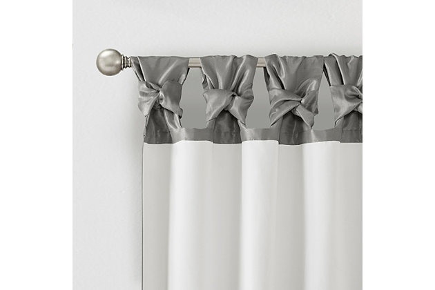 Give your home a decorator’s touch with the Madison Park Emilia Window Curtain. Made from a faux silk fabric, this elegant window curtain features a DIY twist tab top finish that creates rich, deep folds for a professional look. Added lining offers more  privacy and a fuller appearance, while the luxurious sheen and rich charcoal tone provides a touch of sophistication to your décor. Easy to hang, this tab top curtain turns any room into a gorgeous getaway. Hanging instructions are included. Fits up to a 2" diameter rod.Imported | Diy twisted tab top finish window curtain panel | Faux silk sheen base fabric | Added lining for privacy and better drapability | Need to purchase 2 curtains for each window | Machine washable