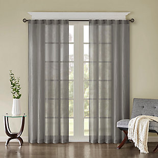 Madison Park Harper Solid Crushed Window Panel Pair, Gray, large