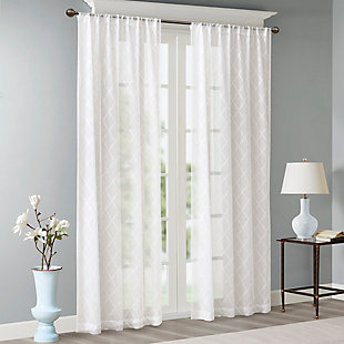 Madison Park Irina Diamond Sheer Window Curtain, White, rollover