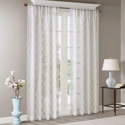 Clarissa Diamond Sheer Window Curtain Panel, White/Gray