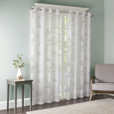 Madison Park Leilani Palm Leaf Sheer Window Curtain, White, large