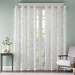 Madison Park Leilani Palm Leaf Sheer Window Curtain, White, large
