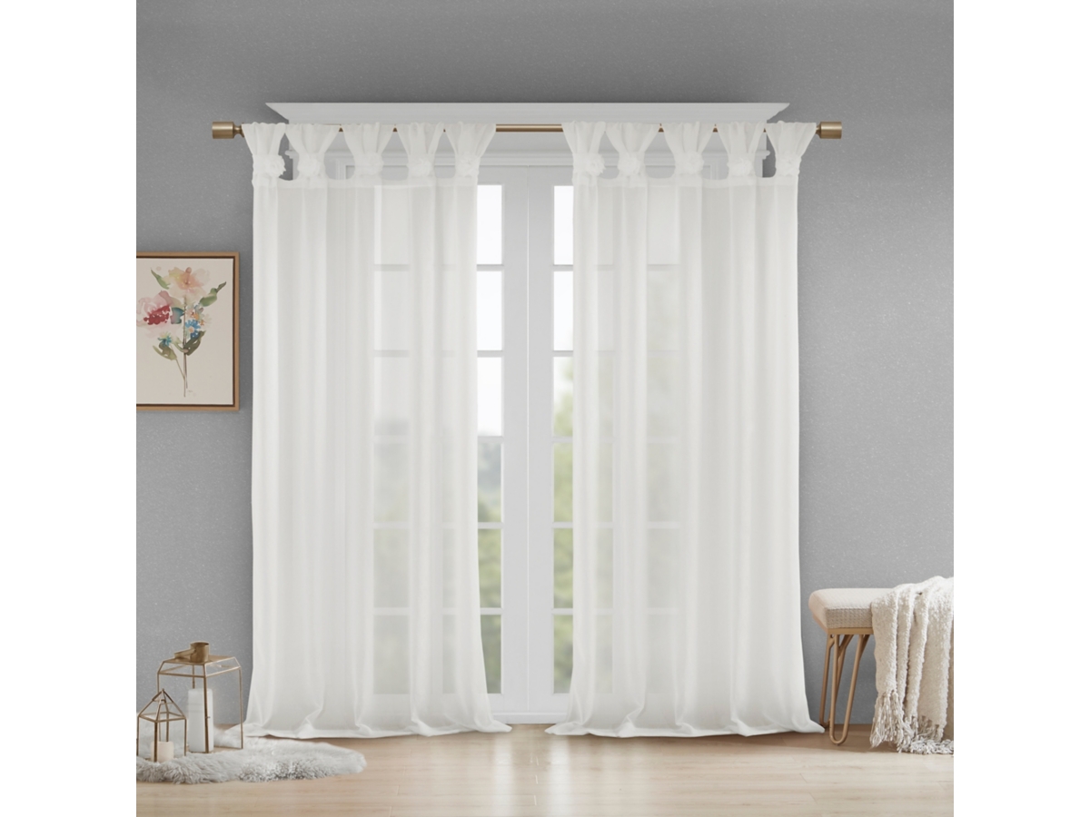 Bloom Floral Embellished Cuff Tab Top Solid Curtain Panel | Ashley