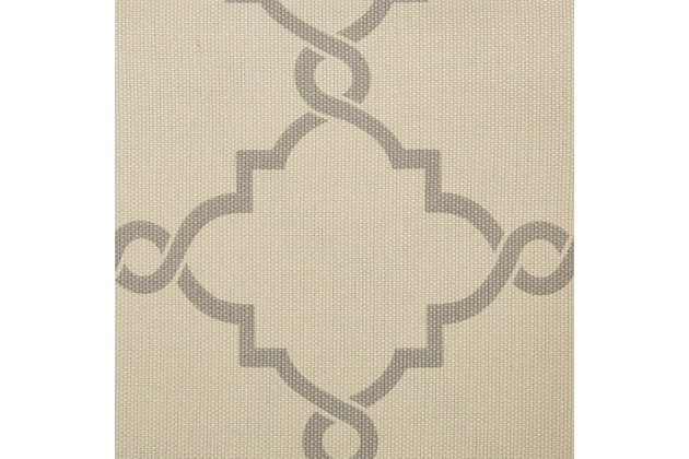 For a casual and stylish update, our Madison Park Saratoga Fret Print Patio Panel is the perfect addition to any decor. This patio panel features a trendy soft grey fretwork on a light beige ground, creating a simple yet modern look. The cotton blend basket weave fabric softly filters the perfect amount of sunlight into your home, while providing texture for natural appeal. Silver grommet top detail makes this panel easy to hang, open, and close throughout the day. Fits up to a 1.25" diameter rod.Imported | Scroll geometric fretwork print design window curtain panel in grommet top | Print detailing on cotton blend basketweave fabric | Silver grommet top finish | Opaque curtain that offers privacy | Machine washable
