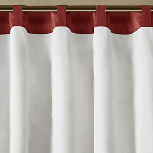 Add simple elegance to any room with the Madison Park Serene Embroidered Window Panel. This window curtain features delicate floral embroidery in rich red and natural hues, offering beautiful contrast for a sophisticated look. The pieced and pleated details provide extra dimension and charm to your home décor, while added lining helps filter the perfect amount of sunlight into your home. Simply hang with rod pocket or backs tabs for a tailored look. Fits up to a 1.25" diameter rod.Imported | Floral embroidery design | Pleated detailing | Added lining to help filter light and provide some room darkening | Rod pocket and back tabs top finish