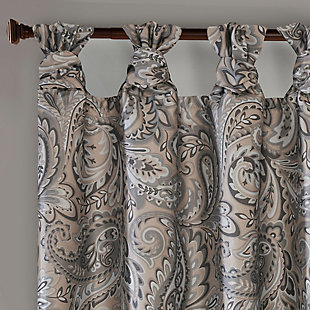 The Madison Park Yvette Twist Tab Paisley Printed Window Panel offers a stunning and dressy update to your home decor. This curtain features a beautiful paisley print in rich taupe hues, combined with a light sheen faux silk base fabric for an elegant and traditional look. Our unique DIY twist tab top finish creates beautiful rich folds and gives your decor a professional decorator’s touch. Added lining provides better drapability and additional privacy, while sot filtering the perfect amount of light into your home. Fits up to a 1.25” diameter rod.Imported | Diy twist tab top finish | All over paisley print design on faux silk fabric | Added lining for better drapability and light filtering