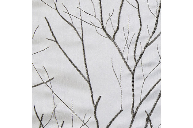 The Madison Park Andora Valance Combines Style And Nature In The Best Way. A Striking Tree Branch Design Is Embroidered On Beautiful Faux Silk, Creating Alluring Contrast And Dimension. The Valance Features Added Lining For More Privacy And Better Drapability, While The Luxurious Sheen Provides A Touch Of Sophistication To Your Decor. Finished With Rod Pocket Top; Fits Up To A 1.25” Diameter Rod. Perfect On Its Own For Small Windows Or Layer With Coordinate Panel Sold Separately For A Complete Look. Due To The Fabrication And All Over Embroidery Design, Some Texture And Crinkle Maybe Left After Steaming (Steam Only, Do Not Iron).Imported | All over embroidered branch design | Faux silk with light sheen base fabric | Added lining for finishing touch | Rod pocket and back tabs | Steam only, do not iron