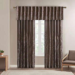 The Madison Park Andora Valance Combines Style And Nature In The Best Way. A Stri Tree Branch Design Is Embroidered On Beautiful Faux Silk, Creating Alluring Contrast And Dimension. The Valance Features Added Lining For More Privacy And Better Drapability, While The Luxurious Sheen Provides A Touch Of Sophistication To Your Decor. Finished With Rod Pocket Top; Fits Up To A 1.25” Diameter Rod. Perfect On Its Own For Windows Or Layer With Coordinate Panel Sold Separately For A Complete Look. Due To The Fabrication And All Over Embroidery Design, Some Texture And Crinkle Maybe Left After Steaming (Steam Only, Do Not Iron).Imported | All over embroidered branch design | Faux silk with light sheen base fabric | Added lining for finishing touch | Rod pocket and back tabs | Steam only, do not iron