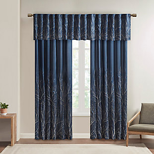 The Madison Park Andora Valance Combines Style And Nature In The Best Way. A Striking Tree Branch Design Is Embroidered On Beautiful Faux Silk, Creating Alluring Contrast And Dimension. The Valance Features Added Lining For More Privacy And Better Drapability, While The Luxurious Sheen Provides A Touch Of Sophistication To Your Decor. Finished With Rod Pocket Top; Fits Up To A 1.25” Diameter Rod. Perfect On Its Own For Small Windows Or Layer With Coordinate Panel Sold Separately For A Complete Look. Due To The Fabrication And All Over Embroidery Design, Some Texture And Crinkle Maybe Left After Steaming (Steam Only, Do Not Iron).Imported | All over embroidered branch design | Faux silk with light sheen base fabric | Added lining for finishing touch | Rod pocket and back tabs | Steam only, do not iron